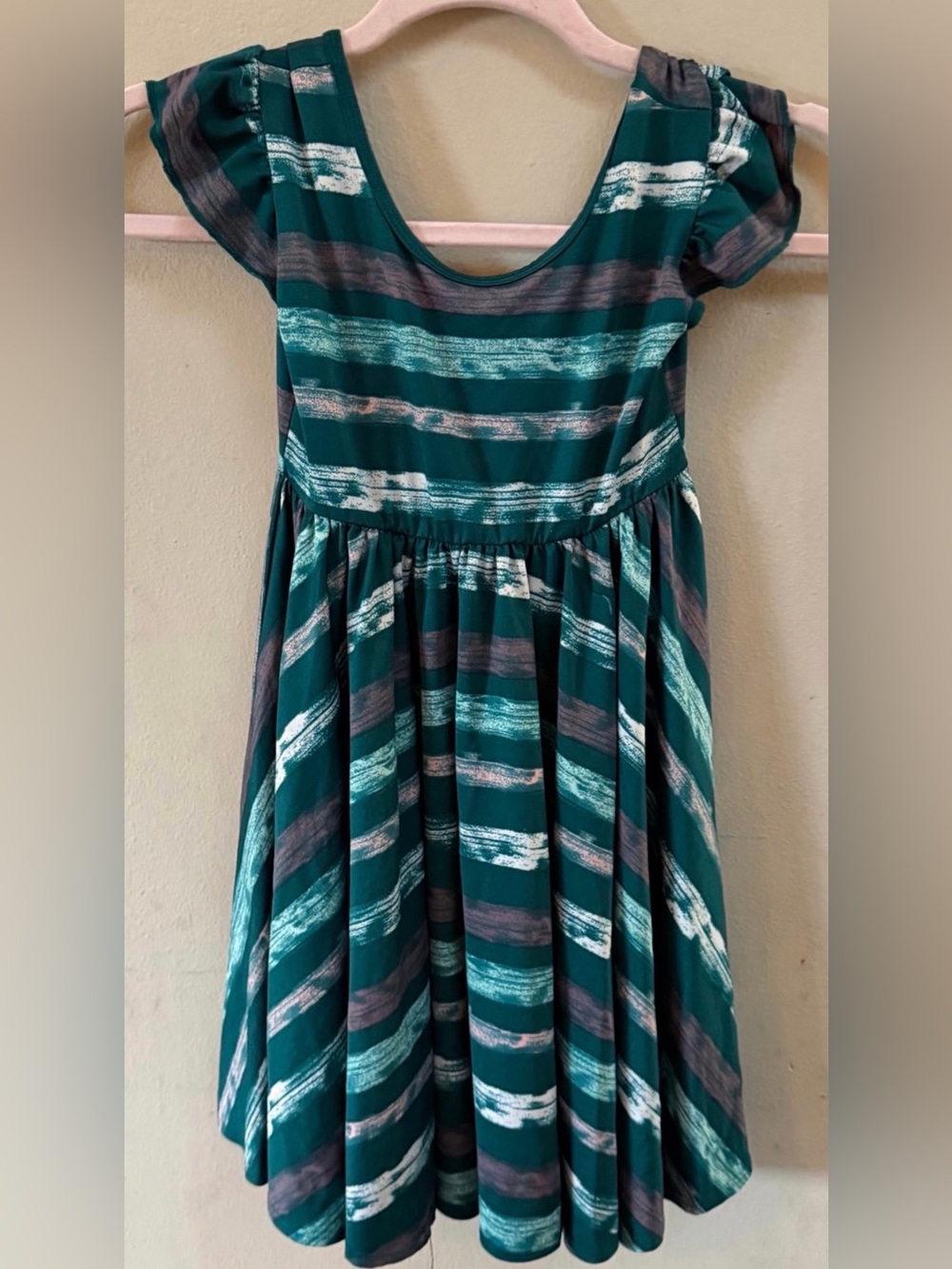 Dot Dot Smile Teal, White & Gray Striped Twirl Dress